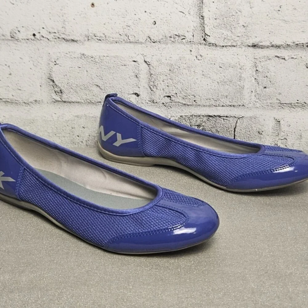 DKNY Blue Mesh Ballet Flats Sporty Logo Slip On Shoes Womens Size 7